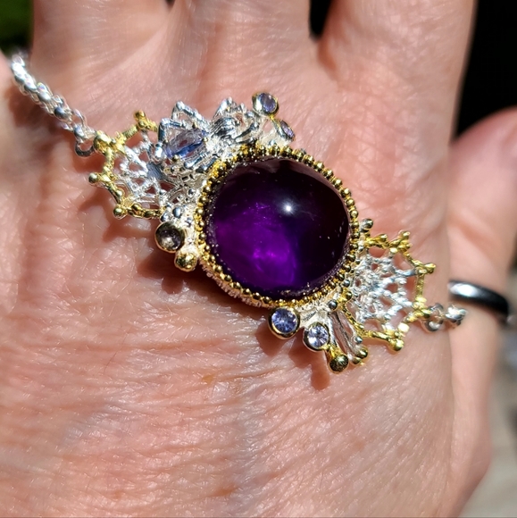 NEW Amethyst & Tanzanite 🕷 sterling spider & web bracelet - Picture 7 of 11